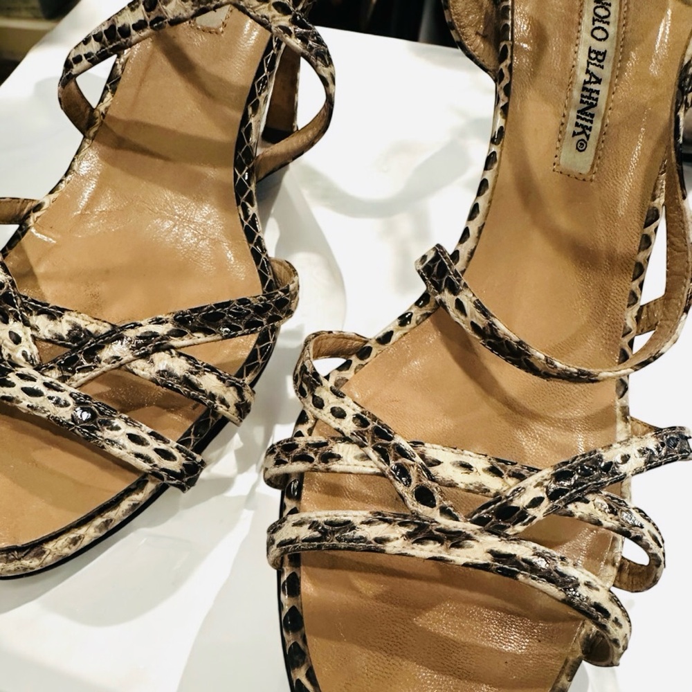 Manolo Blahnik Brown Python Print Heels - image 4